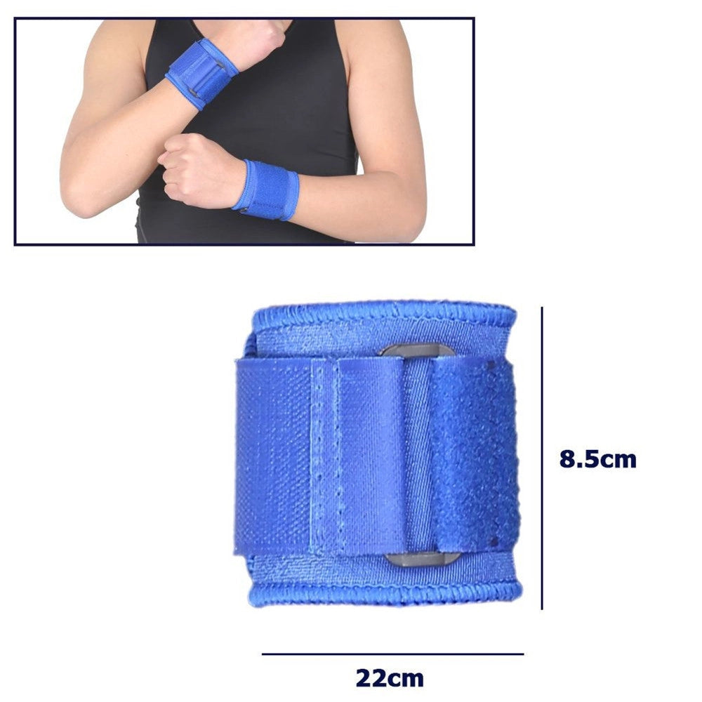 Trade Shop - Coppia Polsini Stringenti Supporto Tutore Per Polso Sport Protezione Pesi Blu -