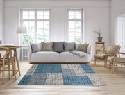 Tappeto Arredo Moderno Morbido in Ciniglia Ingresso Antiscivolo Prodotto Italiano  Soggiorno Camera Salotto Disegni Piazzati Cotone Varie Misure Grande Mondrian/Azzurro - 140x200 cm