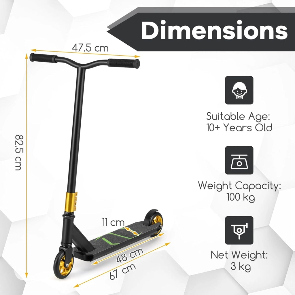 Monopattino Acrobatico con 2 Ruote PU, Monopattino Professionale per Bambini 10+ Anni Scooter Acrobazie con Carico 100 kg, Skateboard per Principianti e Intermedi