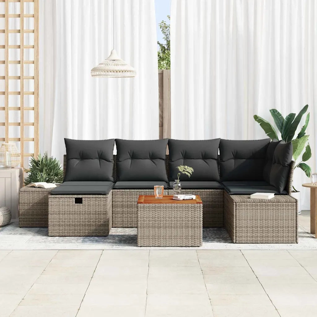 Set Divano da Giardino con cuscino 7 pcs Grigio Poly Rattan