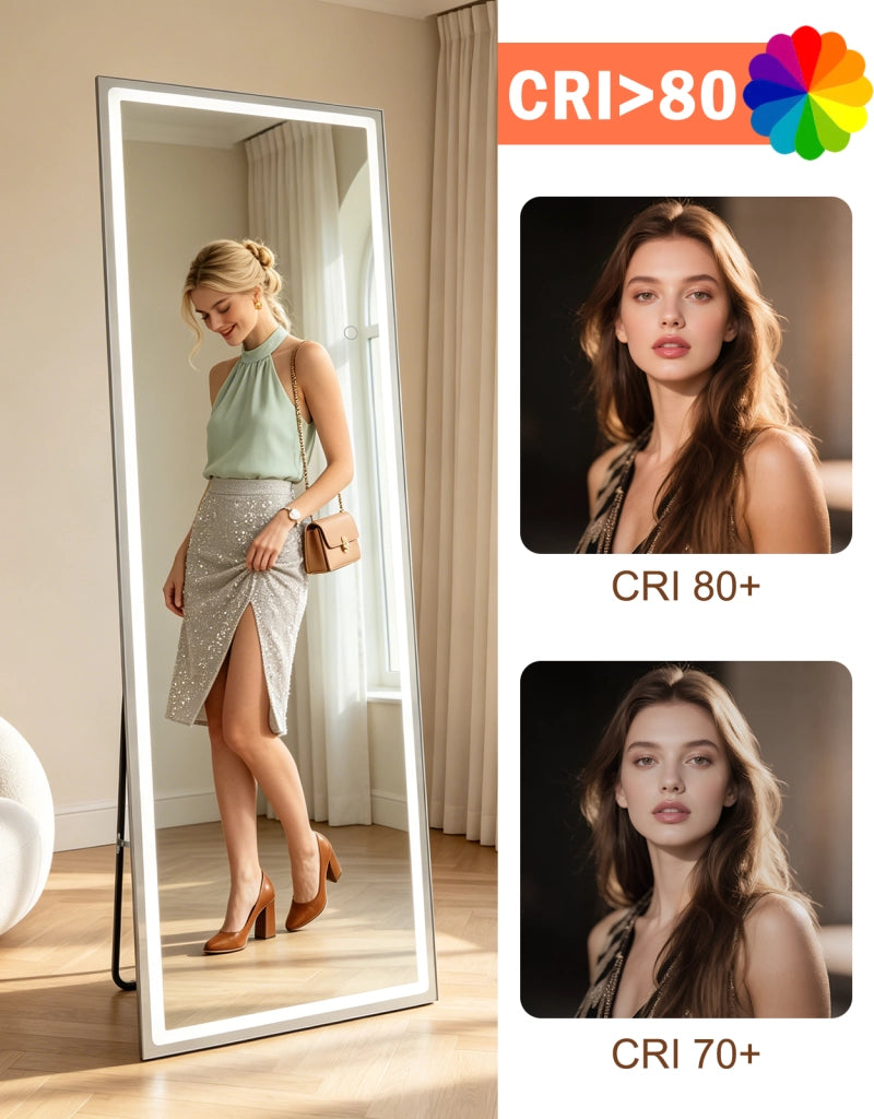 ZMH Specchio a figura intera Illuminato 150cm Specchio da Terra e Parete Full Length Standing Mirror