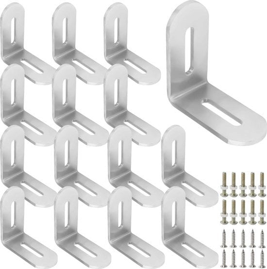 16 pezzi di connettori angolari in metallo 50 x 50 mm - connettore angolare regolabile in acciaio inossidabile - connessione angolare 90° - connettore angolare per mobili - connettore L con fori lunghi .