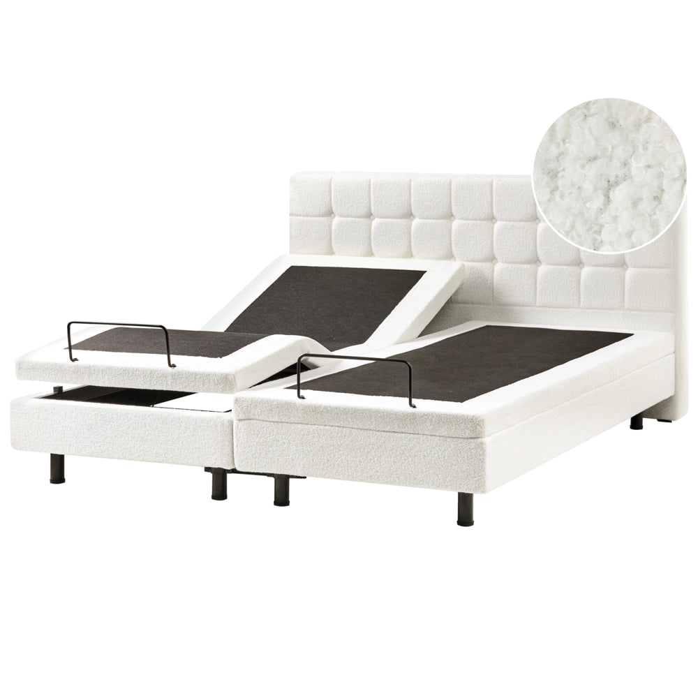 Letto matrimoniale Tessuto bouclè bianco sporco Elettrico Regolabile 180 x 200 cm stile moderno