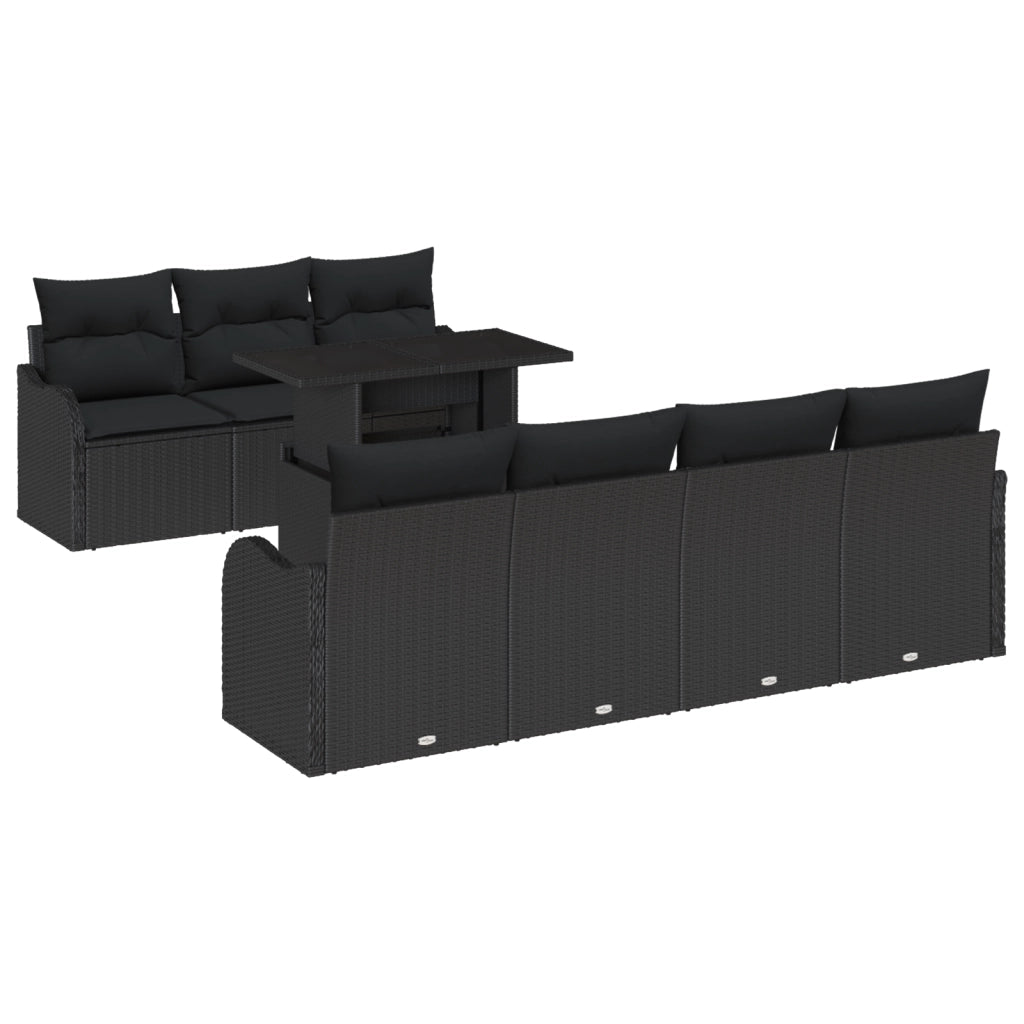 Set divano giardino 8 pezzi con cuscini in polyrattan nero