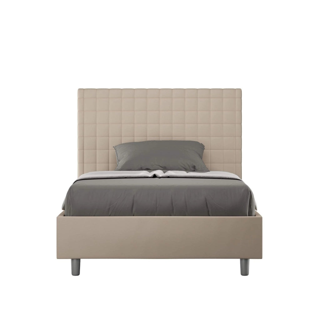 Letto una piazza e mezza con rete imbottito 110x210 similpelle tortora Sunny