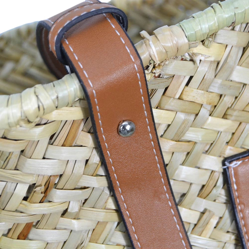 Borsa mare Erba Spring paglia intrecciata con manici in cuoio 25x14x23 cm media