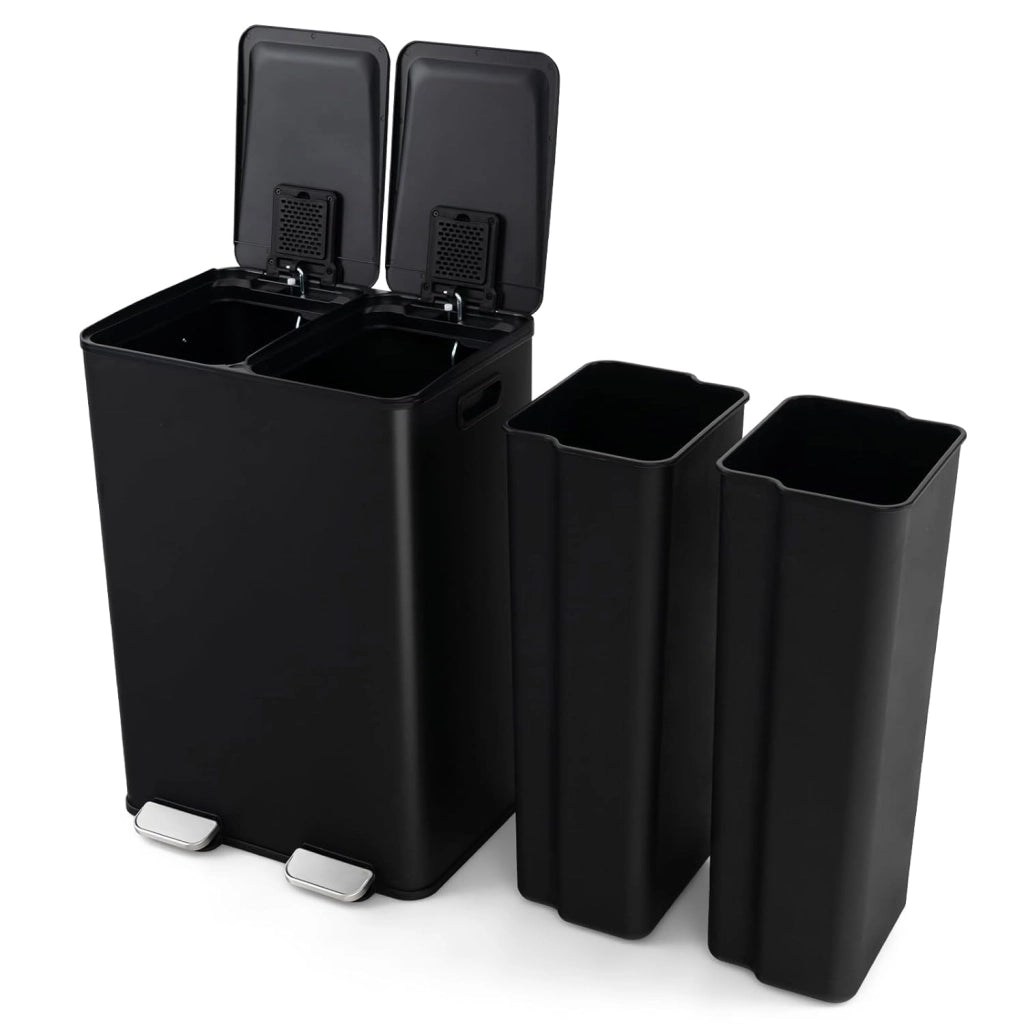 Pattumiera a Doppio Scomparto, 2 x 30 L, in Acciaio Inossidabile, Pattumiera a Pedale, Scatola Deodorante, Coperchio Liscio e Silenzioso, 2 Secchi Rimovibili, Pattumiera Riciclaggio Cucina