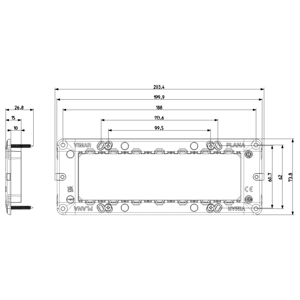 Vimar supporto 7 moduli con viti per scatole 6/7 moduli tipo 507