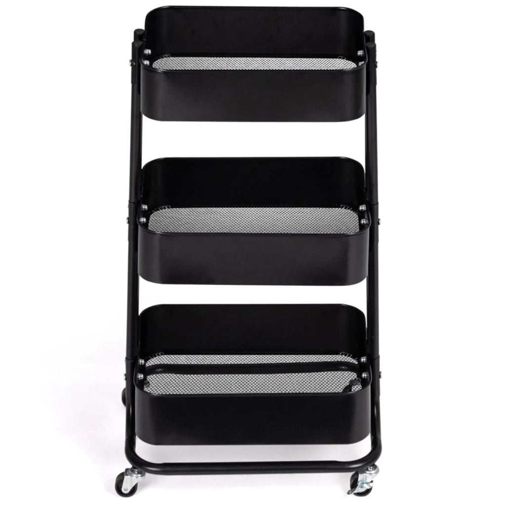 IDMarket - Carrello a 3 livelli con ripiano portaoggetti su rotelle, acciaio nero