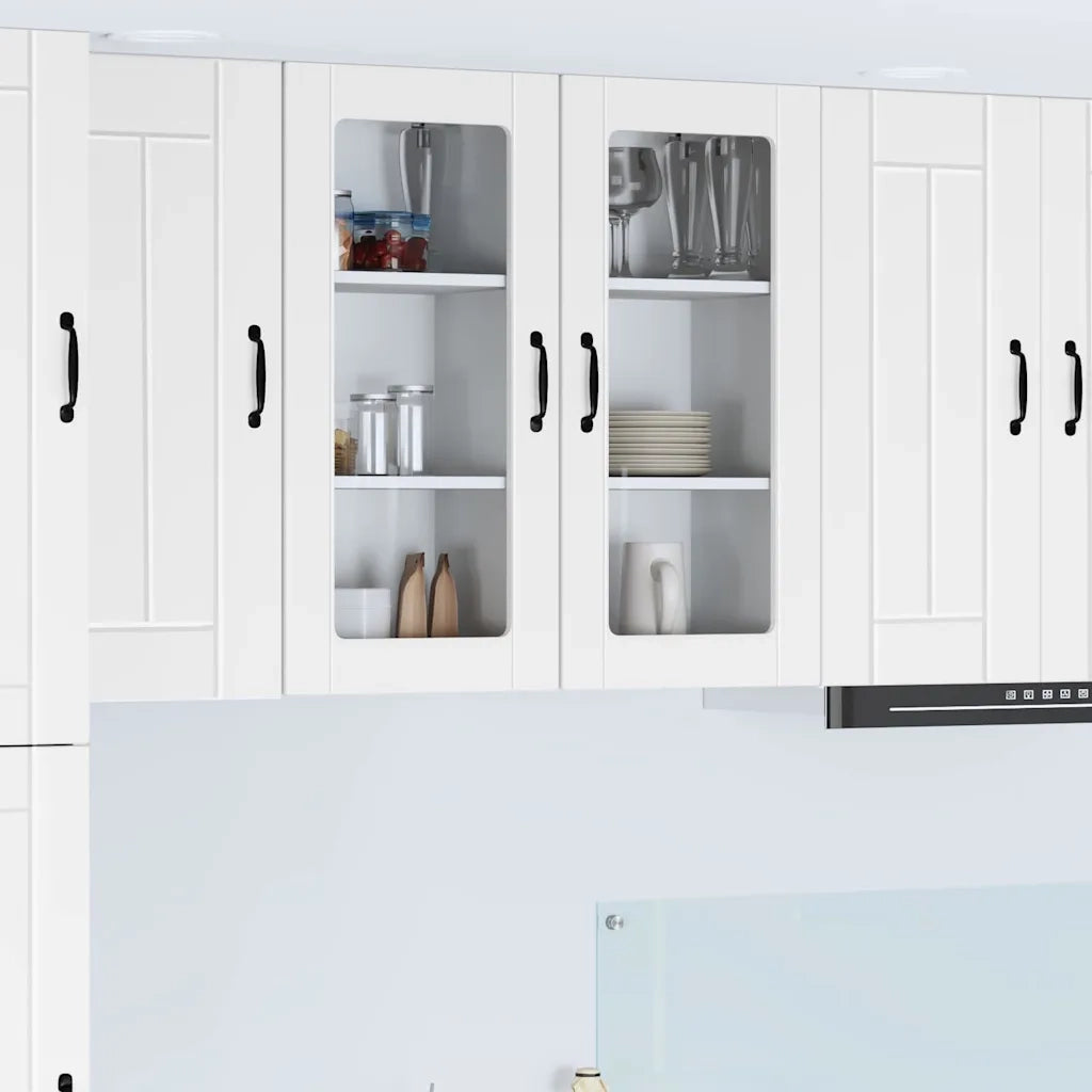 Pensile da cucina | Mobile in vetro da parete LUCCA 2 pz Bianco 40 x 31 x 80 cm