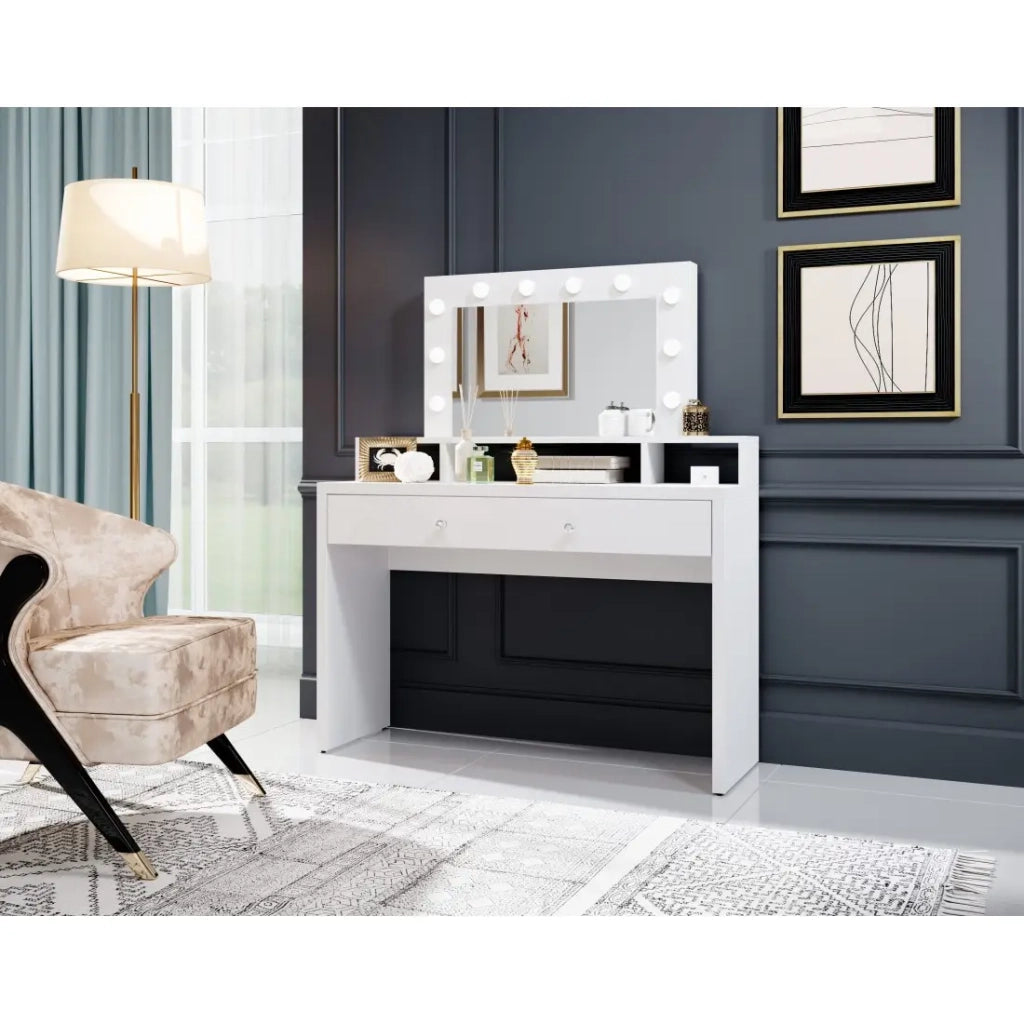 Toilettino SENSA bianco – Con specchio, cassetto, scaffale e LED – Design minimalista e funzionale
