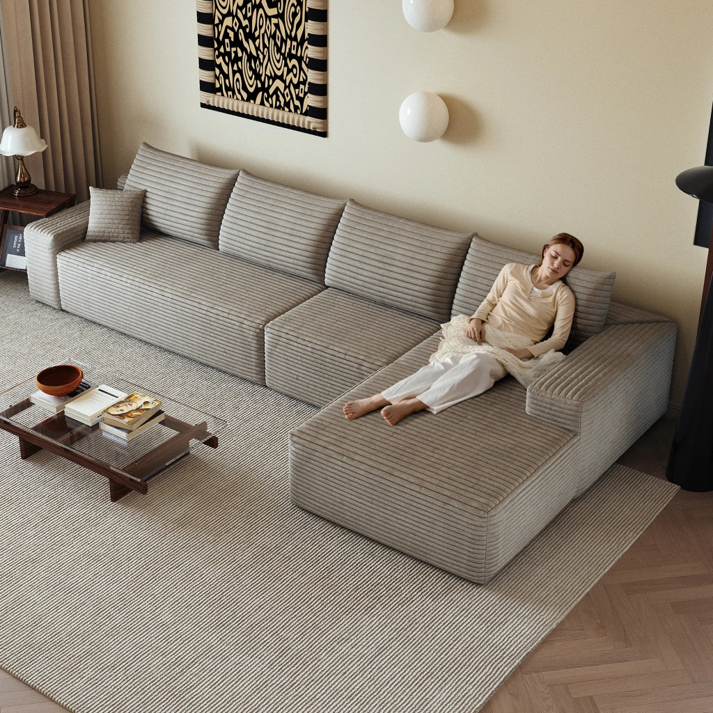 Divano angolare modulare senza montaggio con schiuma ad alta elasticità e tessuto a coste, camel 270 × 175 × 83 cm