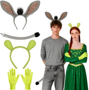 Costume per animale - 4 pezzi accessori per costume - Cintura con orecchie di asino - Coda pelosa - Occhi verdi di troll - Guanti flessibili - Costume per animale