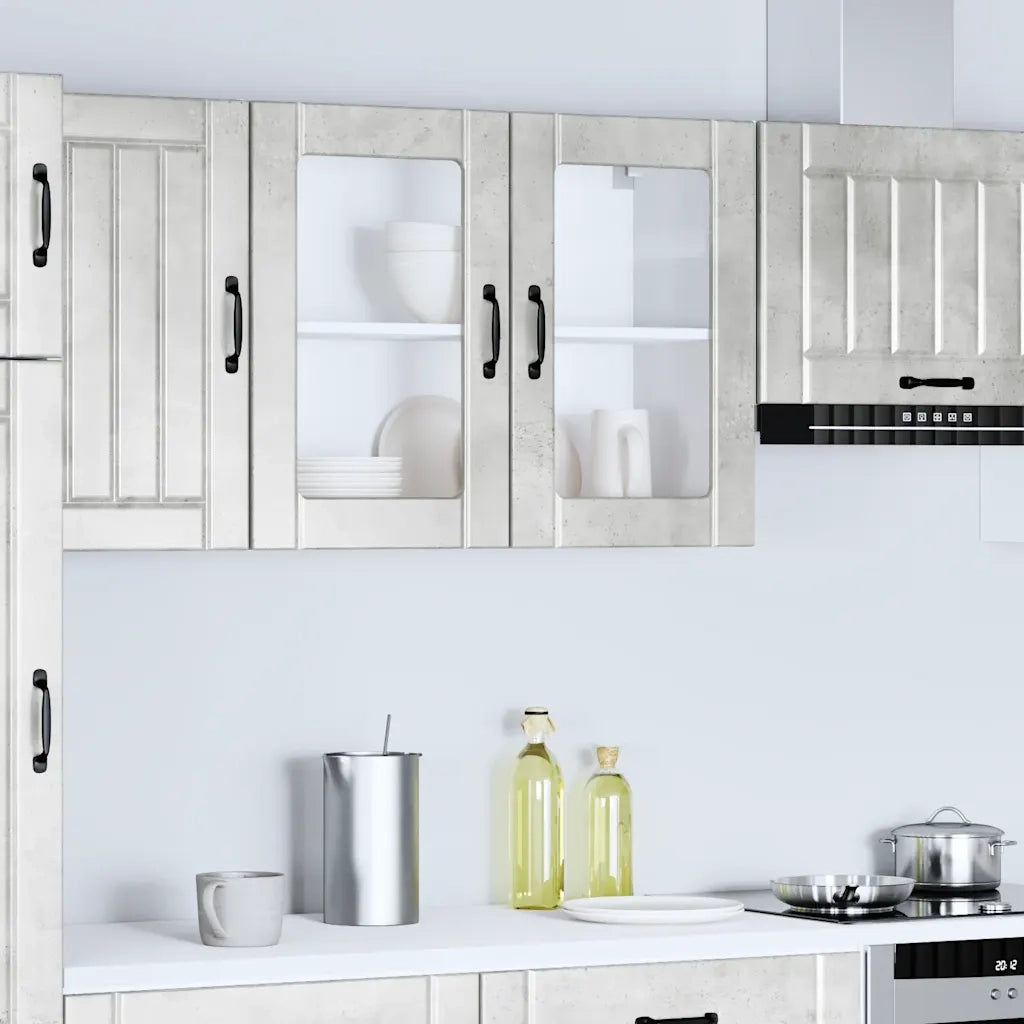 Pensile da Cucina con Porta in Vetro Lucca Grigio Cemento