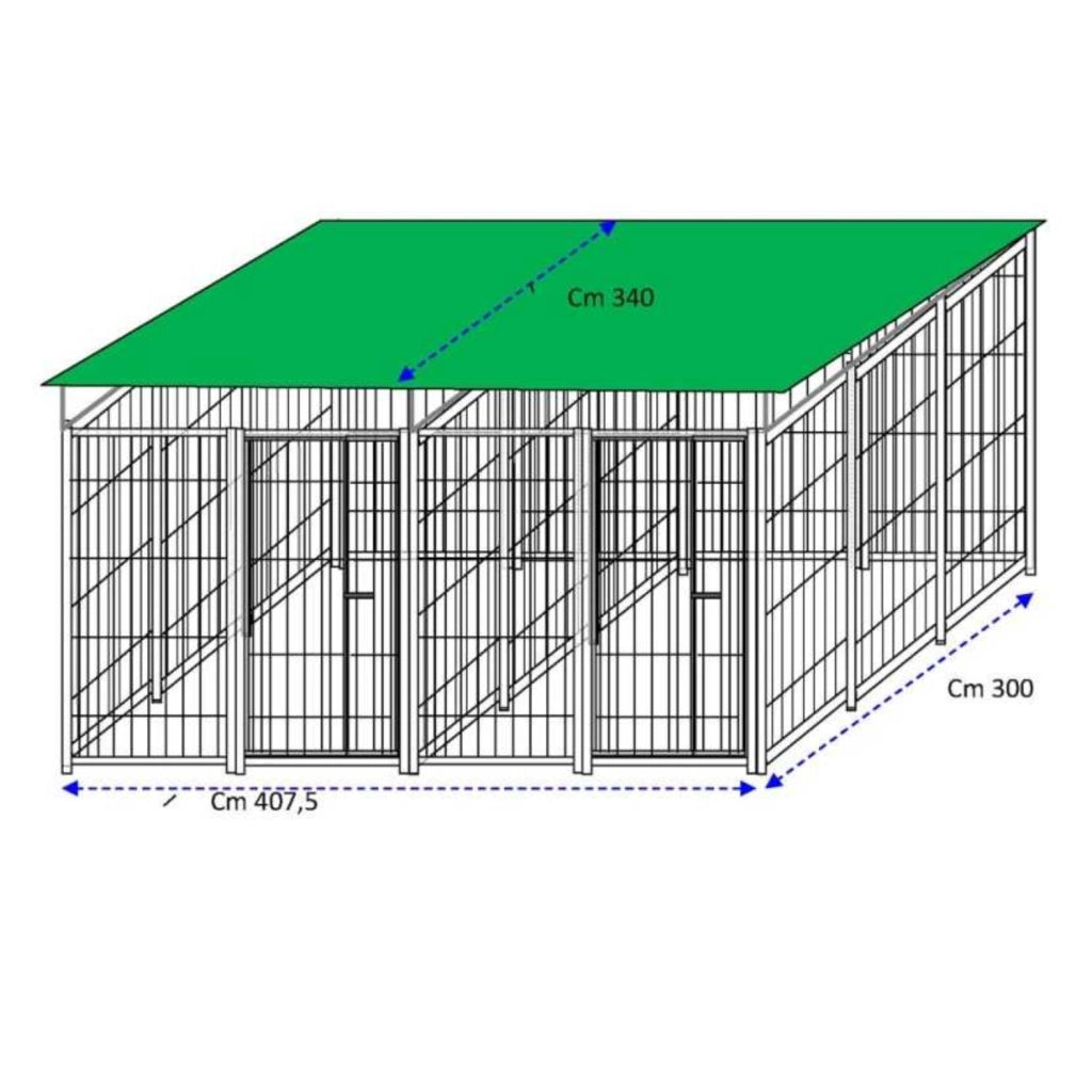 2 box per cani da esterno coperto con zincatura a caldo ciascuno da 300x200x altezza 180 cm