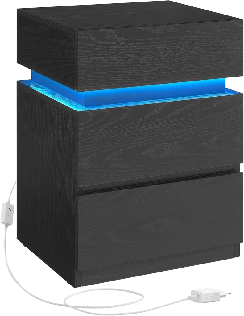VASAGLE KAILYN Collezione - Comodino con Striscia Luminosa di Luci a LED Multicolore Variabile, 3 Cassetti, Tavolino in Stile Moderno, 35 x 40 x 55 cm, Bianco LET630T10