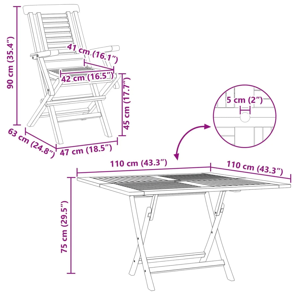Set da Giardino 5 pz Marrone Legno di teak solido 3437351