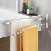 Sostegno per asciugamano doppio senza perforazione - Maniglia per asciugamano regolabile - Sostegno autoadesivo per asciugamano da bagno - Per bagno cucina - Argento - 40 cm