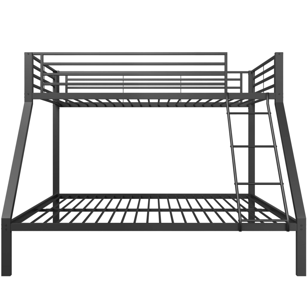 Letto a castello in metallo nero 90x200 cm sopra e 140x200 cm sotto; con scala reversibile