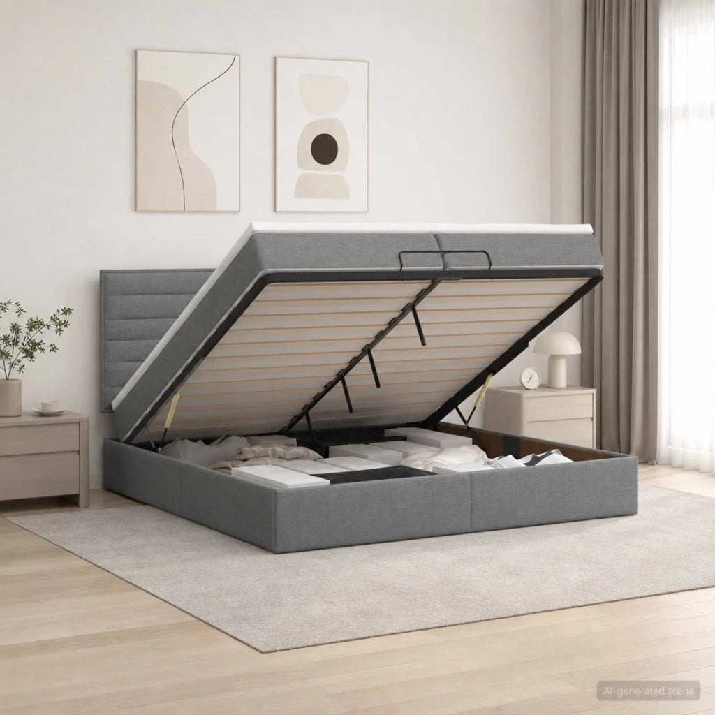 Letto ottomano con materasso Grigio Scuro 200 x 200 cm Tessuto 3457433