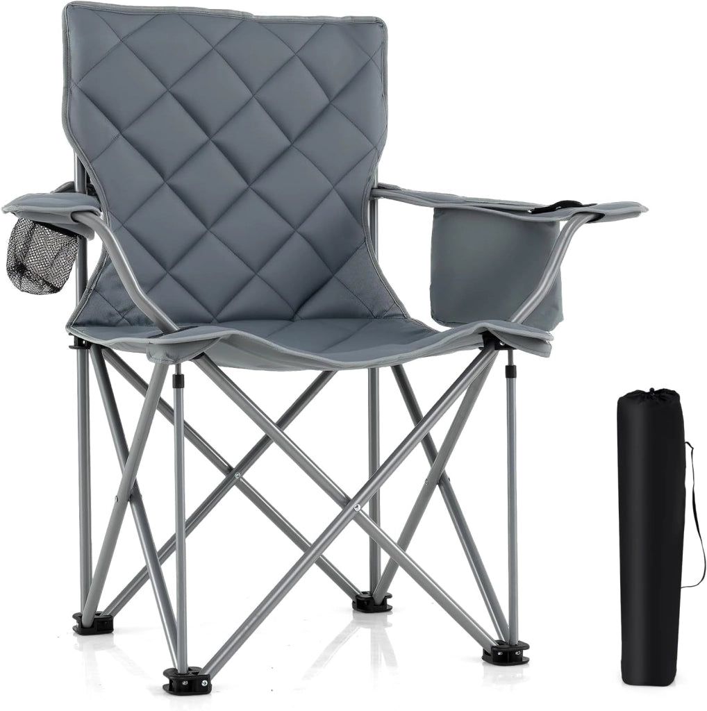 Sedia da Campeggio Pieghevole, Poltrona Esterni con Tasca Frigorifero e Portabicchieri, Sedia da Picnic con Borsa da Trasporto, Portata 227 kg, per Campeggio Pesca Picnic (Blu)