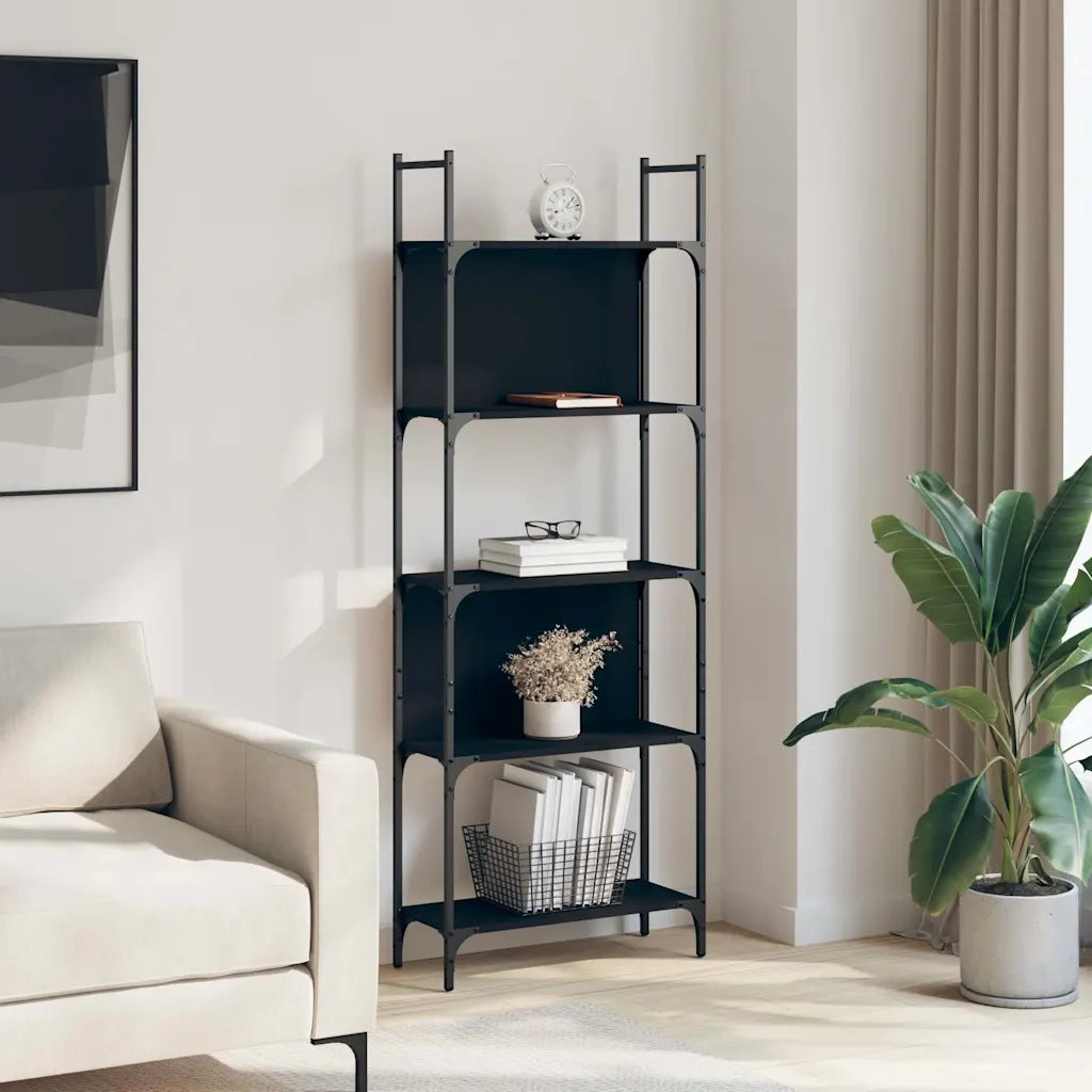 Libreria a 5 Ripiani-Scaffale per Libri-Mobile di Stoccaggio Nera 60,5x24x166,5 cm in Legno Multistrato