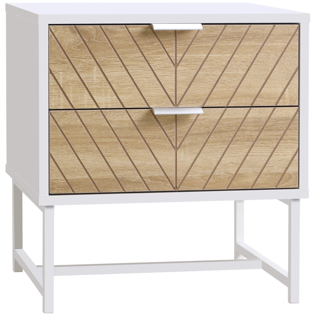 Comodino con 2 cassetti ¨C Minimal ¨C 45x39x48 cm bianco e rovere