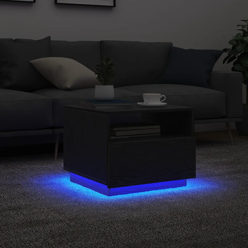 Tavolino da salotto | Tavolino da caff¨¨ | Tavolino da Soggiorno con Luci LED Rovere Nero 50x49x40 cm
