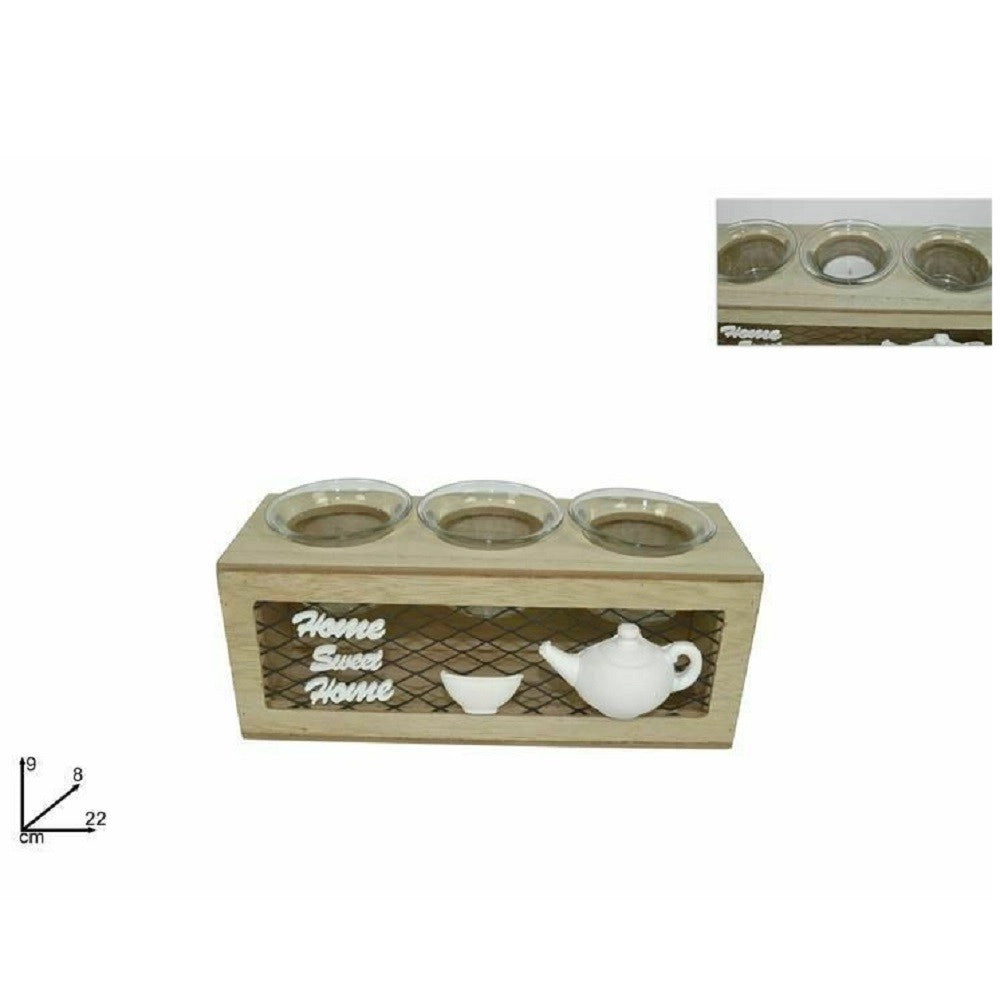 Trade Shop - Porta Candela A 3 Posti Lumini Portacandela In Legno Metallo Decorazione Casa -
