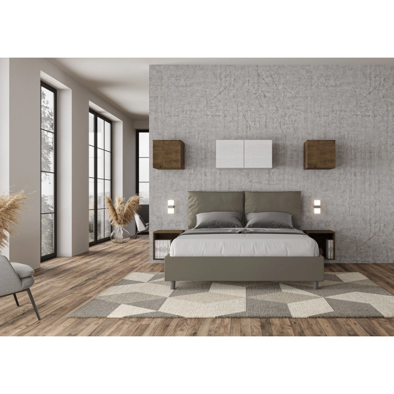 Letto imbottito Matrimoniale 160x190 cm Antea - Similpelle,Cappuccino,Con rete