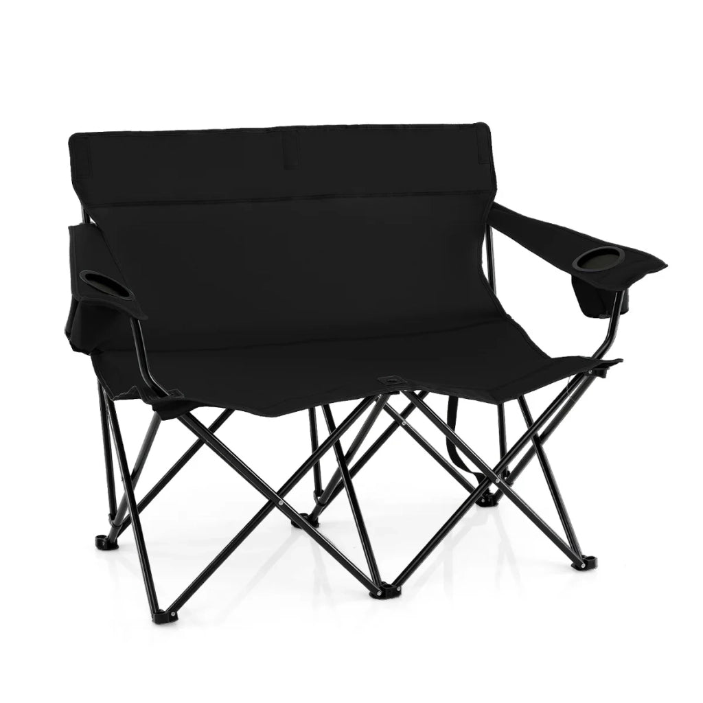 Sedia da campeggio doppia pieghevole per 2 persone 132 x 66 x 96 cm comfort ottimale atmosfera accogliente tessuto Oxford nero 20_0011137