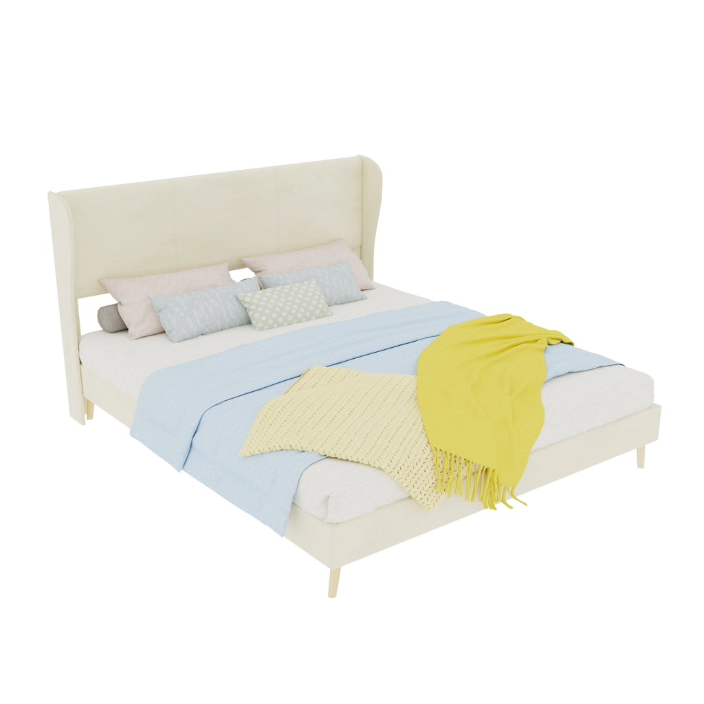 Letto imbottito moderno con testiera morbida, 160x200 cm, beige