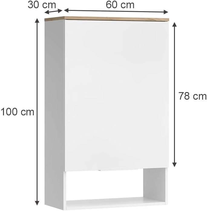 Credenza Wido, Bianco/Sonoma, 60 x 100 cm con porta, adatto al montaggio a parete per bagno o cucina