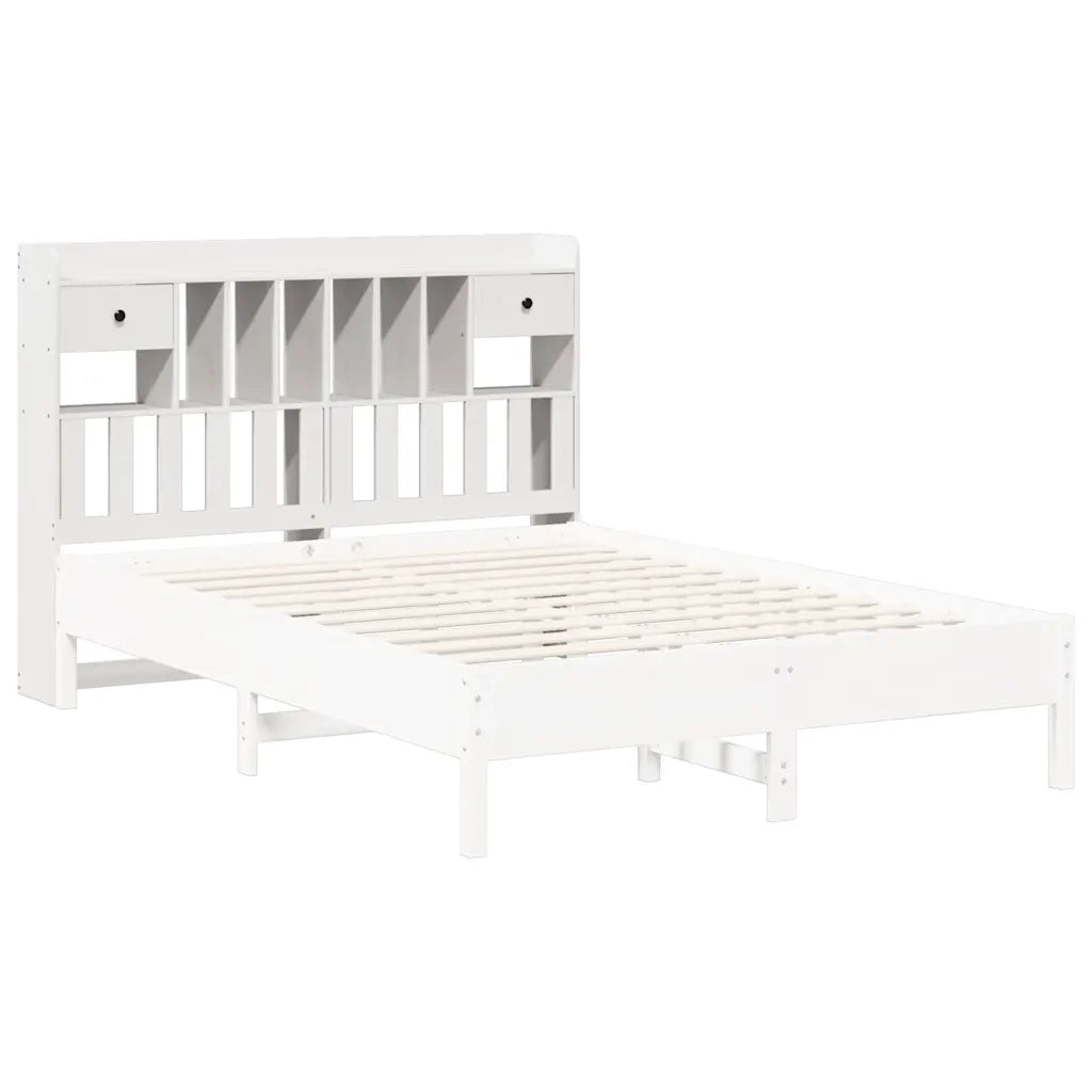 Testiera con Ripiani-Testata contenitore Bianca 140 cm in Legno Massello di Pino 784356