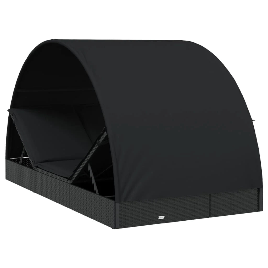 Lettino prendisole/sdraio per 2 persone con tettuccio rotondo nero 211x112x140 cm 02_0012194