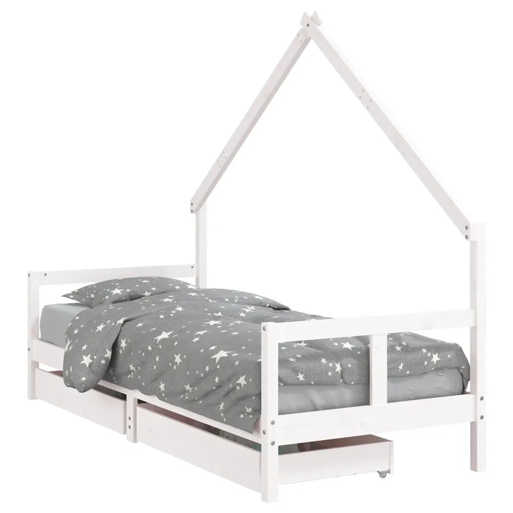Giroletto Bambini | Letto Infantile | Lettino con Cassetti Bianco 80x200cm Massello di Pino