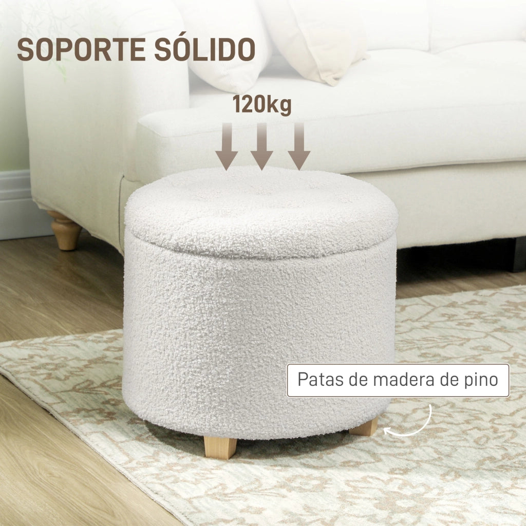 Pouf con cassetto ¨C zephmum ¨C bianco, tessuto, 45x45x41 cm