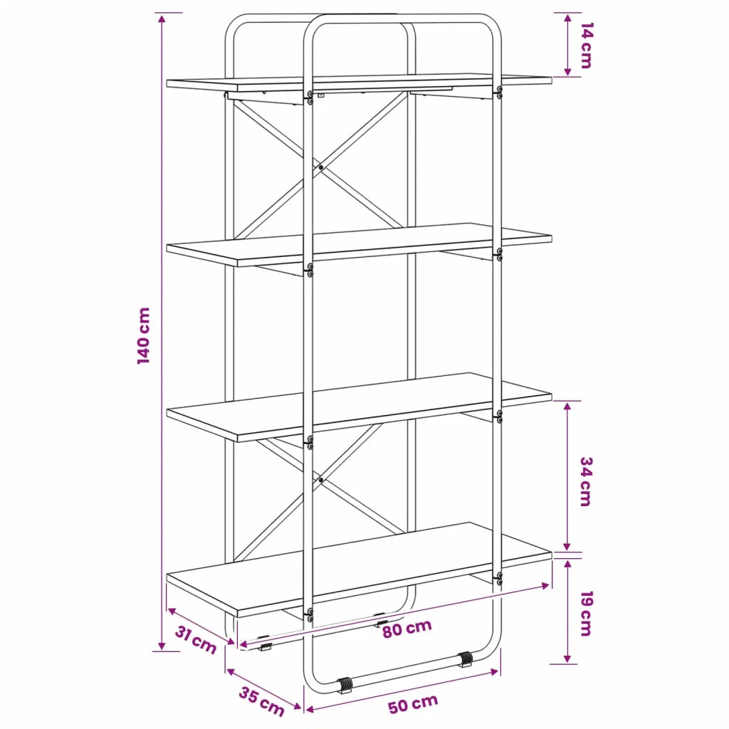 Libreria 4 livelli 80 x 35 x 140 cm PB Legno di quercia 8007814