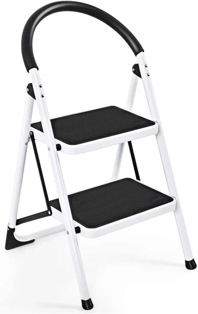 Scaletta Sgabello Pieghevole Salvaspazio 2 Gradini Antiscivolo Maniglione Rivestimento in Gomma 150KG