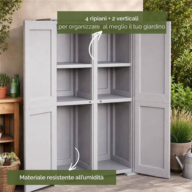 ARMADIO 2 ANTE GRIGIO 79X43X164 CM CON 2 MODULI E 2 RIPIANI – MOBILE VERTICALE SALVASPAZIO PER ORGANIZZAZIONE CASA