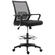 Sedia da Ufficio Regolabile con Braccioli e Anello Poggiapiedi 64x59x104-124 cm in Tessuto a Rete Nero