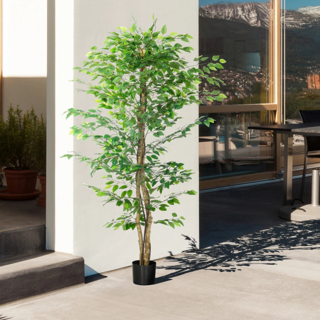 Albero di ficus artificiale, realistico, facile da curare, vaso incluso, alto 180 cm, verde.
