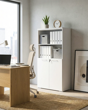 Armadio ufficio Kansas - Mobile archivio 2 ante con serratura - 3 mensole incluse - L. 90 x H. 160 x P. 42,5 cm – Bianco_
