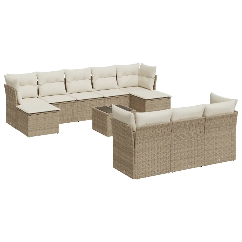 Set Divani da Giardino 11 pz con Cuscini Beige in Polyrattan 3218338