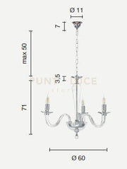 LAMPADARIO RAVEL 3 LUCI ATTACCO E14 BIANCO E CROMO D.60CM