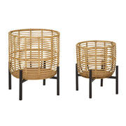 Porta-vasi in rattan con struttura in ferro — coppia Ø 41x47 e Ø 33x39 cm