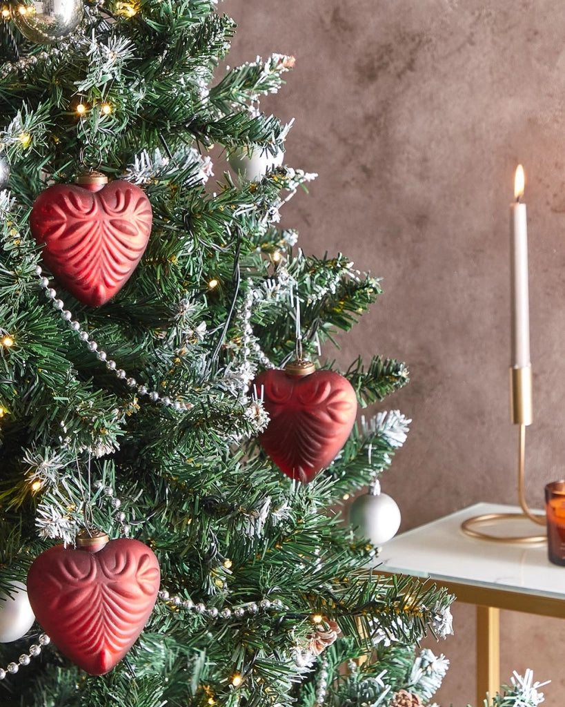Set di 8 palline di Natale fatte a mano in vetro rosso a forma di cuore decorazioni natalizie
