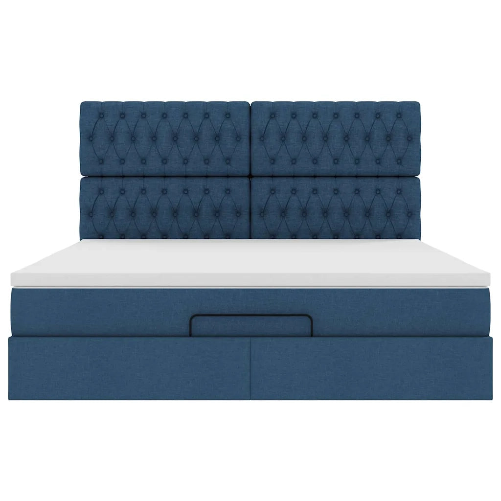 vidaXL Struttura Letto Pouf con Materasso Blu 180x200cm in Tessuto