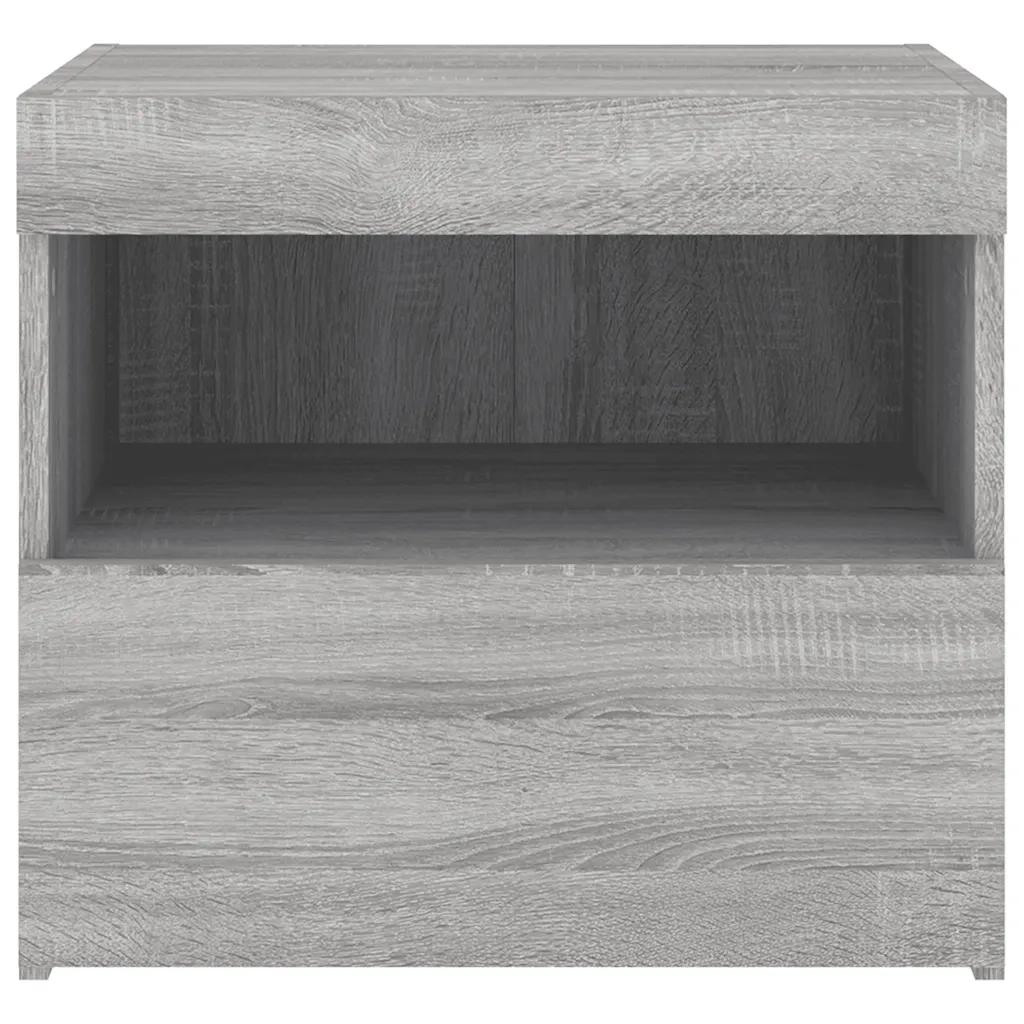 Set di 2 Comodini | Armadio da Notte | Mobiletto da notte con Luci LED Grigio Sonoma 50x40x45 cm