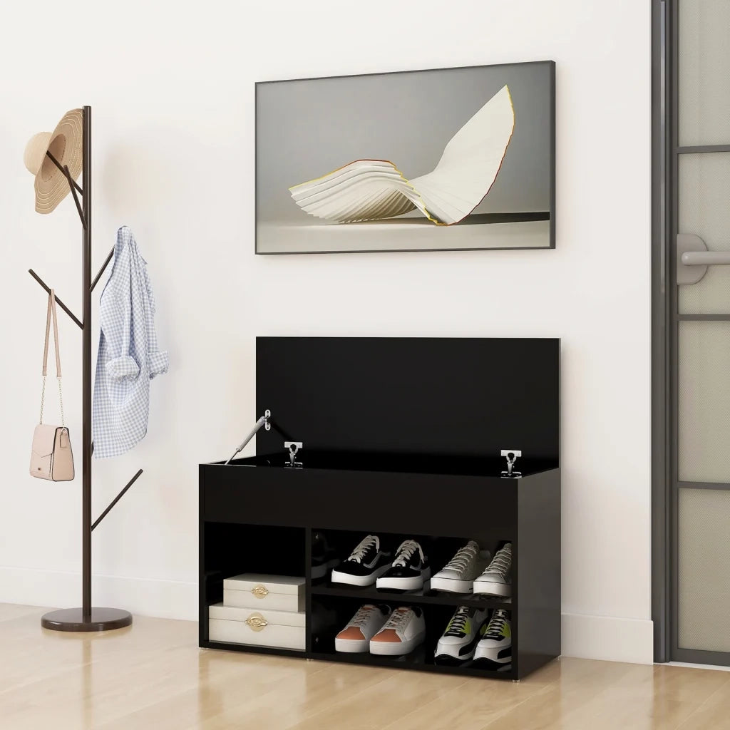 Panca Porta Scarpe | Scarpiera | Mobile per scarpe Nera 80x30x45 cm in Truciolato
